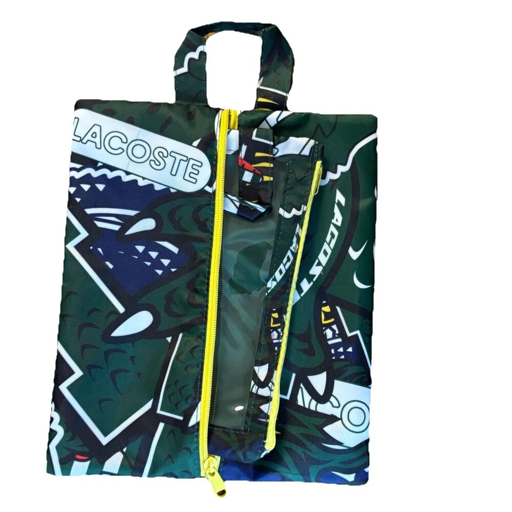 Lacoste Foldable Reusable Tote Bag Green Crocodile Print Packable w/ Zip Pouch - Picture 6 of 6
